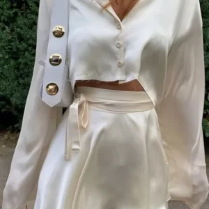 Set of 2 - Off white mini skirt with crop shirt