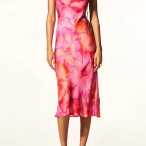 Satin Printed Cowl Dress