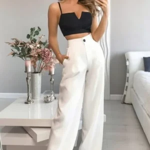 Set of Two: Strappy Black Top with White Pants