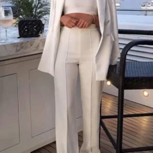Set of three: white crop top and pants with coat