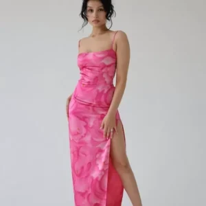 Emily Ratajkowski Pink elegant Satin Dress