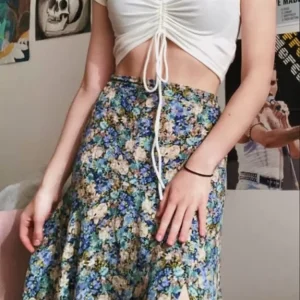 Set of 2 - Floral Slit Skirt  With Crop Top