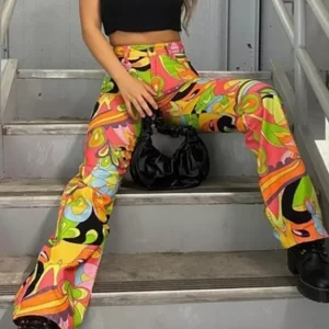 Set of 2- One Shoulder Top With African Print High Waist Trouser