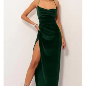 Green Velvet Maxi Slit Dress