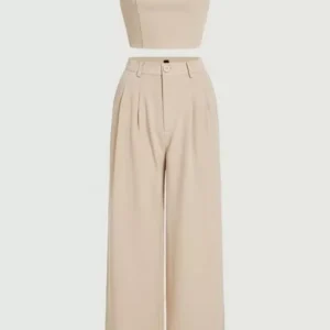 Beige Crop Top WithFlared Formal pants