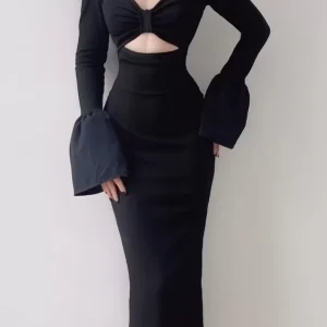 Black Fitting Ribbed Dress