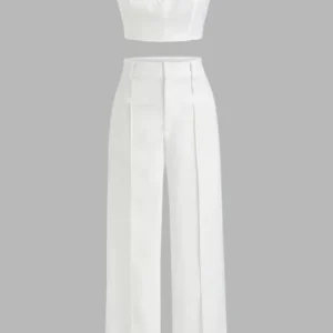 Set of 2 - White Crop Top with pants