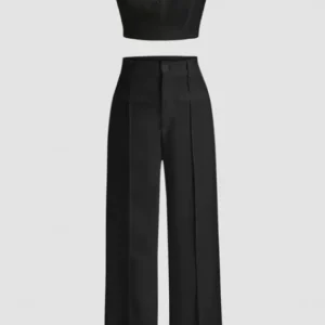 Set of 2 - Black  Crop Top with pants
