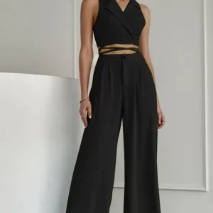 Black  Crop Top & Black Flared Formal pants