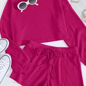 Set of 2-Hot Pink Drawstring shorts Two- Piece Outfit