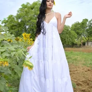 Strappy Deep V -Neck Tiered Maxi Dress