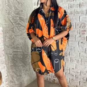 Black & Orange Face Printed Oversized Shirt
