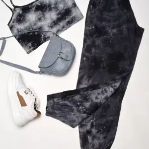 Black Tie & Dye Cami Crop Top with Joggers Two- Piece Outfit
