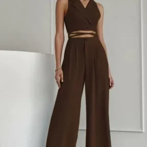 Brown Crop Top & Brown Flare Pants