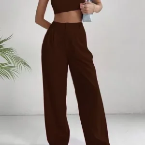 Set of 2- Brown Crop Top With High Waist Trouser