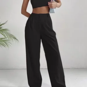 Set Of 2- Black Crop Top With High Waist Trouser