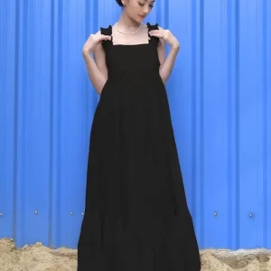 Black Ruffle Sleeves Maxi Dress