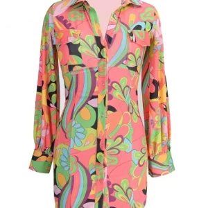 Printed Button Up Mini Dress