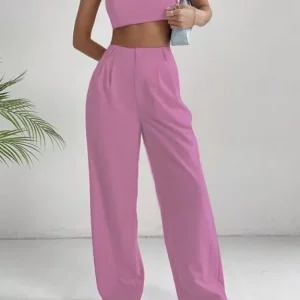 Set Of 2-Pink Crop Top With Wide-Leg Trouser