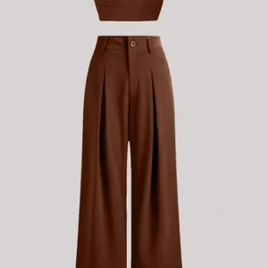 Set of 2-Cinnamon Brown Top With High Waist Flared Pants