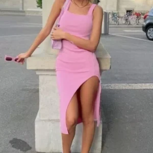 Pink Bodycon Slit Dress