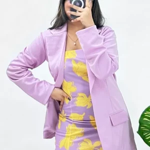 Set Of 2-Lavender Printed Bodycon dress With a Flattering Blazer