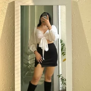 Set Of 2- White Crop Top With Black Skirt