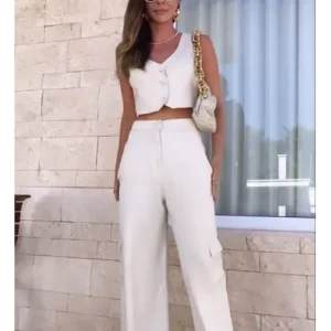 Set Of 2 - White Top With Trouser