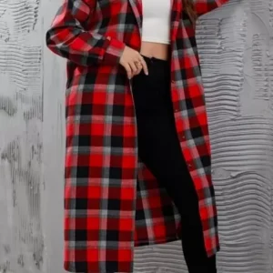 Winter Red Plaid Hood Long Shirt