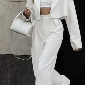 Set of 2- Crop Blazer With High Waist Trouser