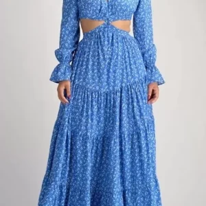 Blue Ditsy Printed Maxi Dress
