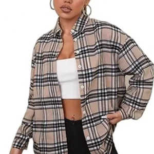 Winter Beige Plaid Oversized Shirt