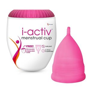 i-activ Menstrual Cup for Women with free sterilizer case | Rash-Free, Leak-Free & Ultra soft Cup with Pouch| 100% Medical Grade Silicone | 8-10 hrs protection (Large)