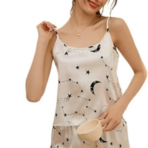 Womens, Polyester Babydoll Lingerie Bodysuit Swimwear Mini Chemise Top Short Wedding Bridal Nightdress With Top Shorts Strylish Prints Beige, Relaxed, Free Size